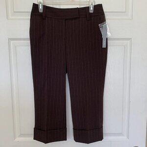 apt 9 The Maxwell Pant Brown Pinstripe Cropped Women’s Petite 4 Pants NWT
